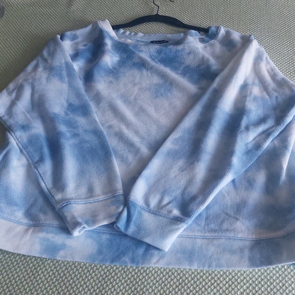 Splendid Tie Dye Thermal Top Size L Blue Crew Neck Long Sleeve Waffle Knit Shirt - Picture 9 of 9